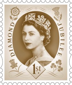 Stamp featuring the portrait by photographer Dorothy Wilding, re-issued for the Queen’s Diamond Jubilee in 2012. Photo courtesy of the Royal Mail.
