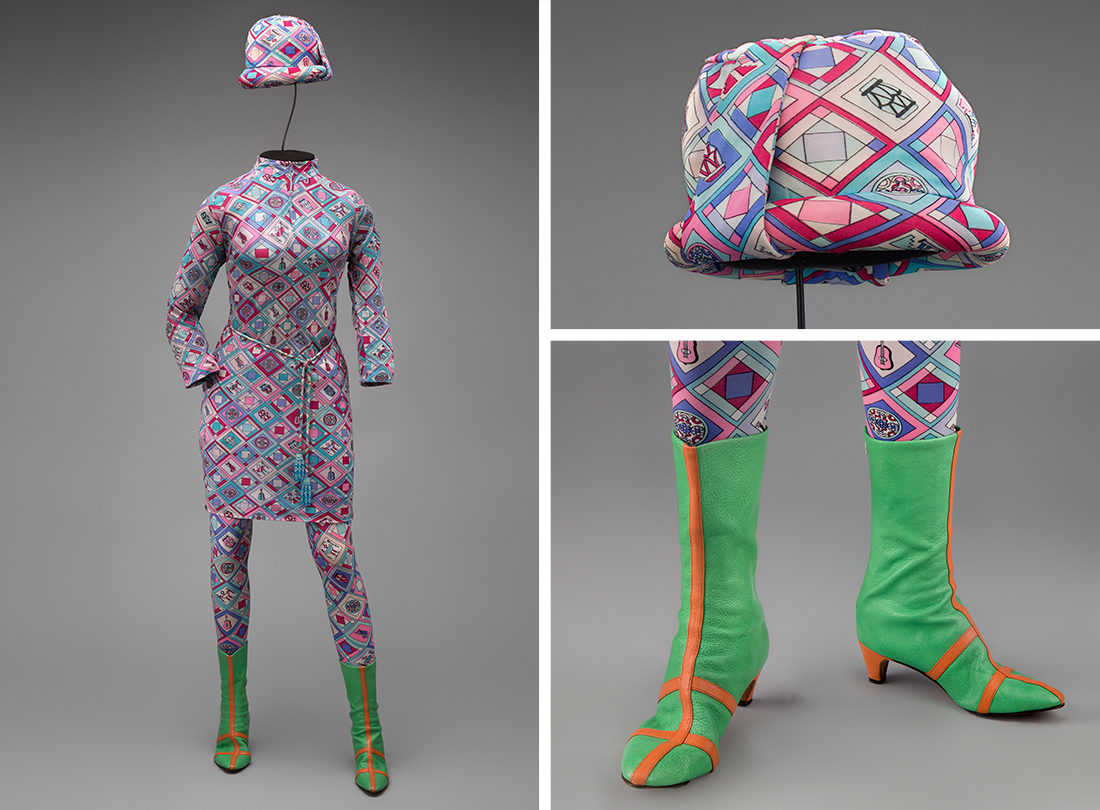 Designed by Italian designer Emilio Pucci in 1966 for Braniff International Airways. Boots by Beth Levine.