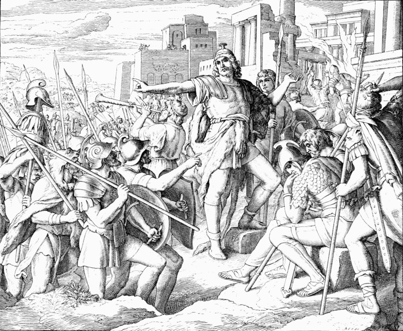 Иуда Маккавей побеждает врагов и очищает храм. Гравюра Юлиуса Шнорр фон Карольсфельда