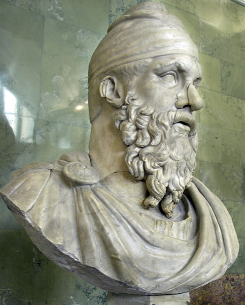 Голова дака. Фрагмент монументальной статуи пленника с форума Траяна в Риме (Эрмитаж) 