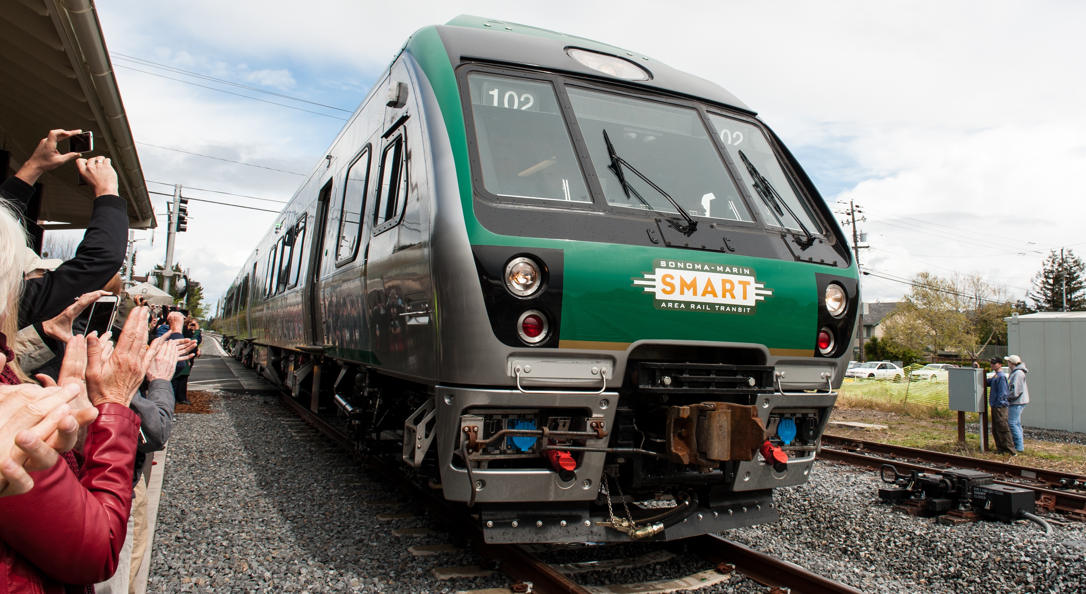 SMART-Train-Ceremony-with-Onlookers-as-Approaches-Cotati-Station