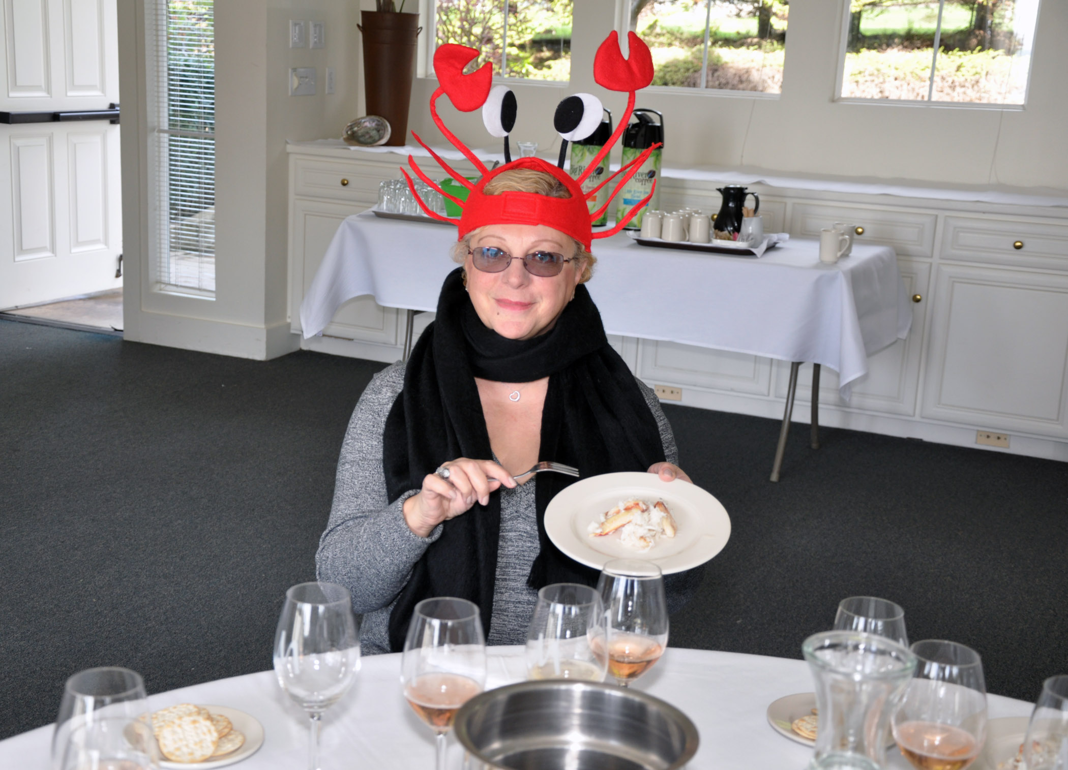 1. Author judging crab and wine
